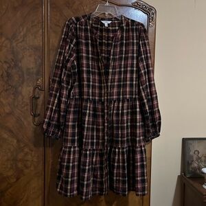 Prairie style shirt dress size large plaid tiered